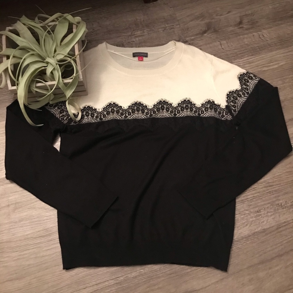Vince Camuto Block, Lace Sweater